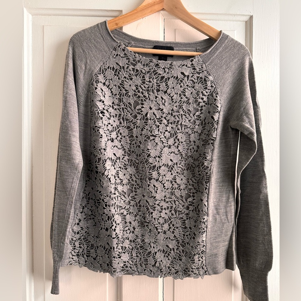 J.Crew Collection Lace-Inlayed Merino Wool Sweater